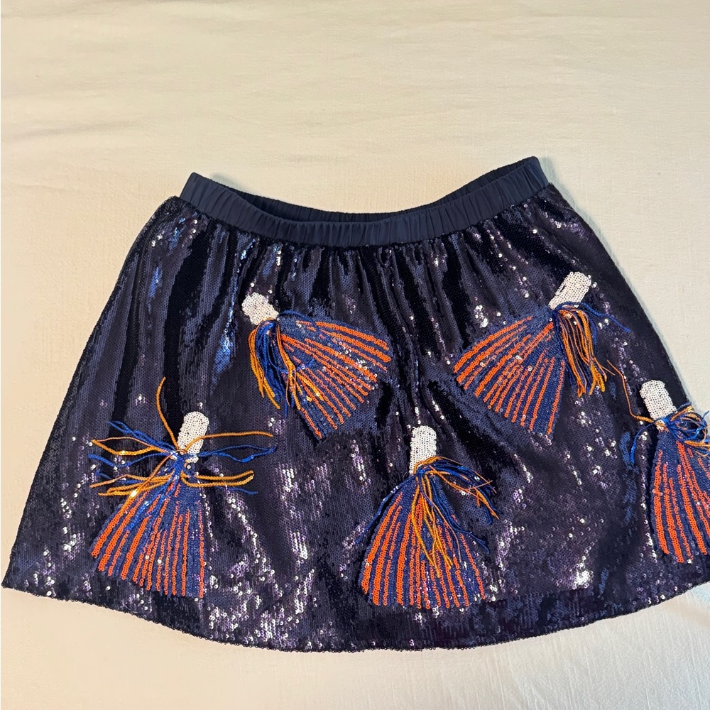 Queen of Sparkles navy and orange Sequin Tassel Skirt